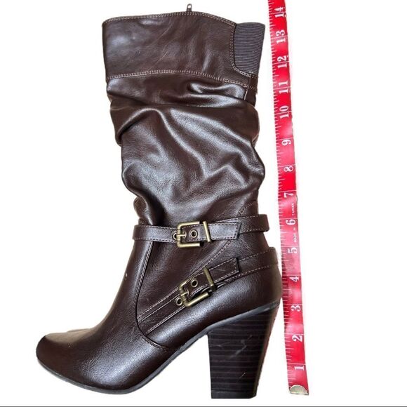 White Mountain Women's 7M faux fake leather dark espresso brown tall boots - Picture 11 of 12